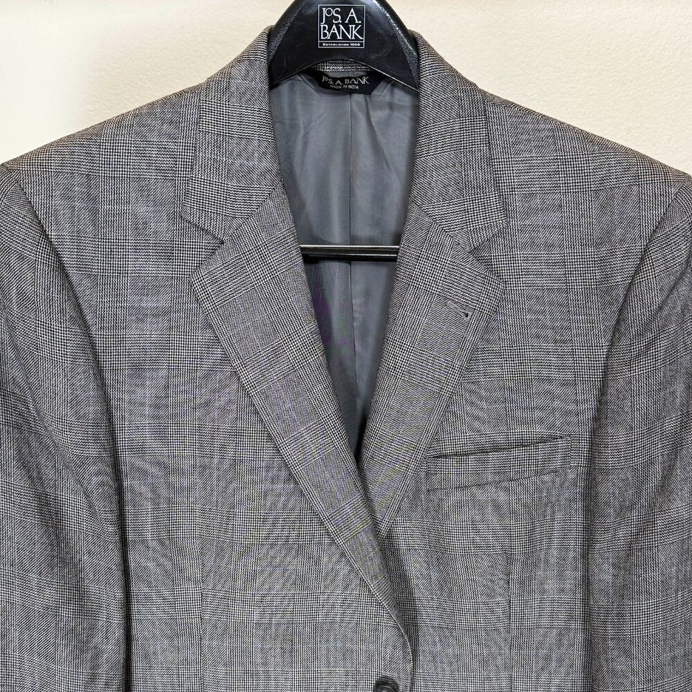 Jos A Bank 42R Blazer Black Glen Plaid Silk Camel Hair Sport Coat